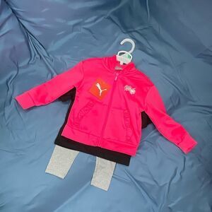 Puma Vibrant Pink Jacket with Light Gray Leggings